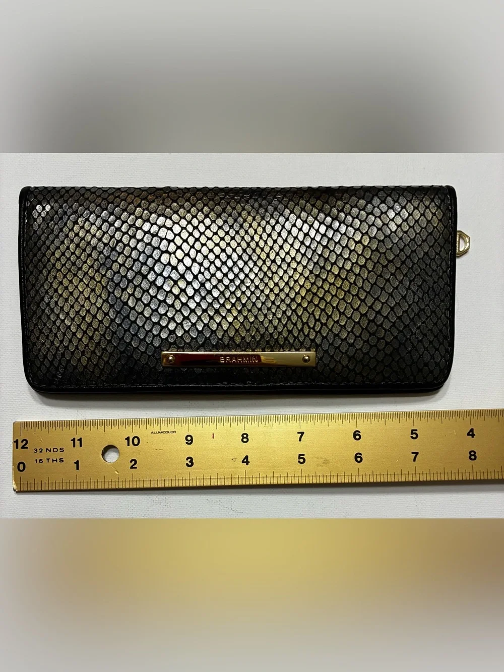 Brahmin EUC Snake-Embossed Leather Wallet - Black and Gold